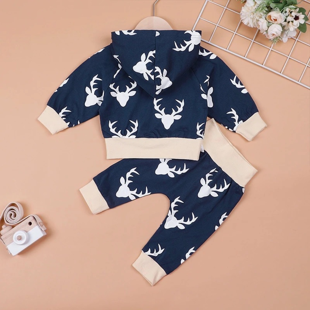 Deer Pattern Long-sleeve Hooded Top and Pants set